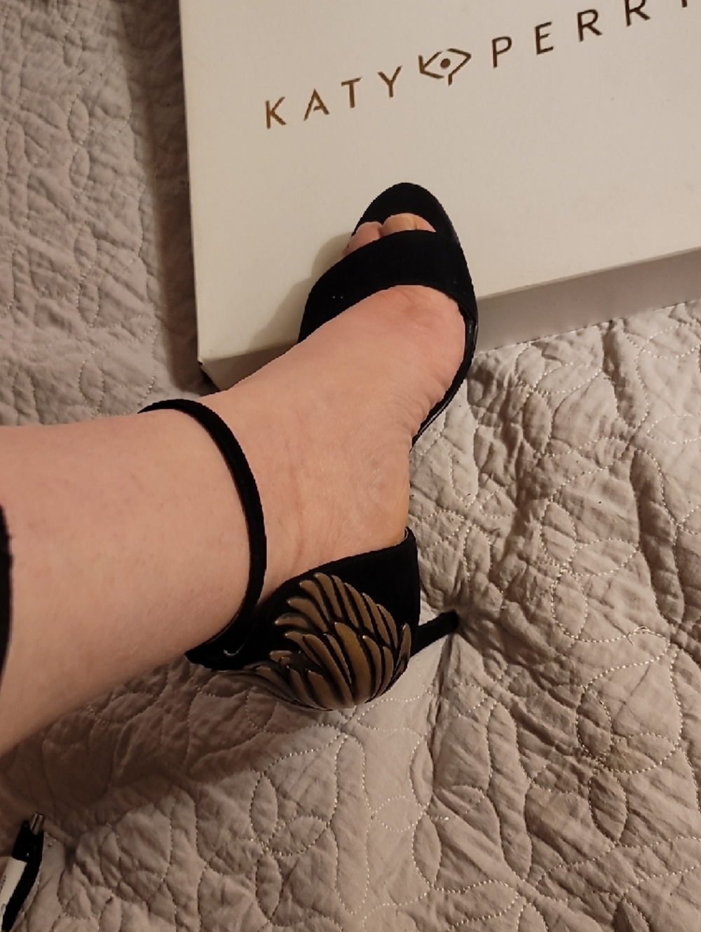 Katy Perry Collections Black Velvet Wing-Embellished Ankle Strap Heels - Picture 6 of 7
